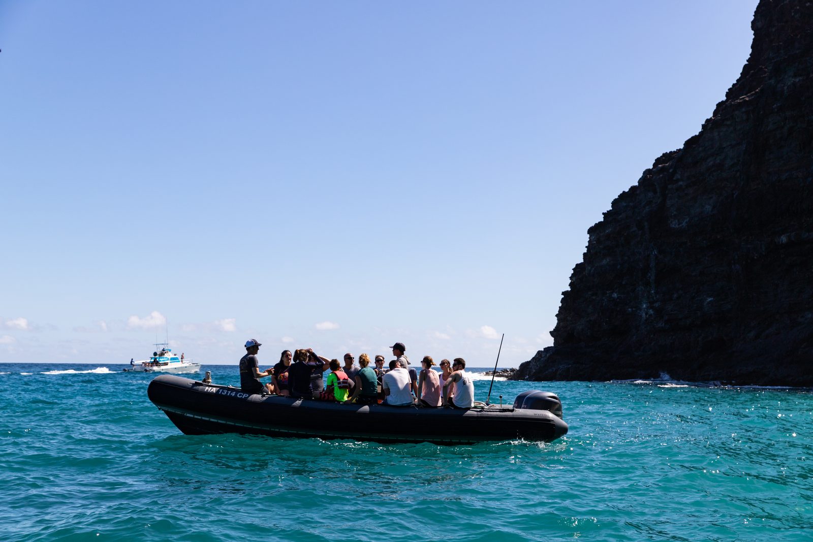 The Nā Pali Coast cliffs seen from sea level, Kauaʻi